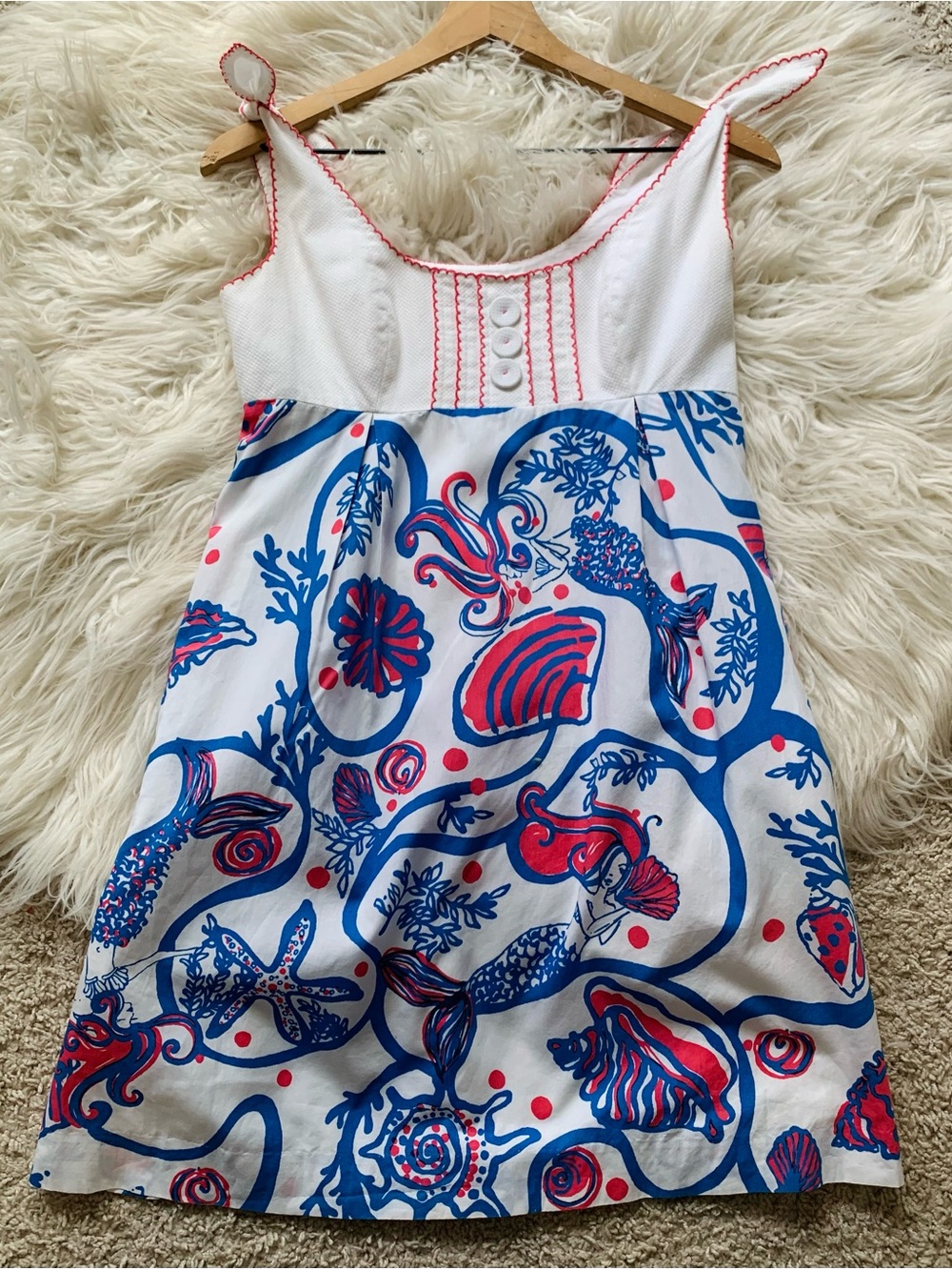 Lilly Pulitzer White Tie-Shoulder Top with Pink Trim